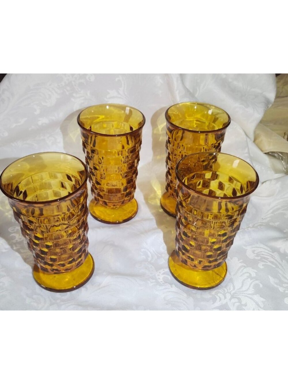 Set Of 4 Vintage Colony Whitehall Amber Glass Footed Iced Tea Tumblers - Picture 7 of 10